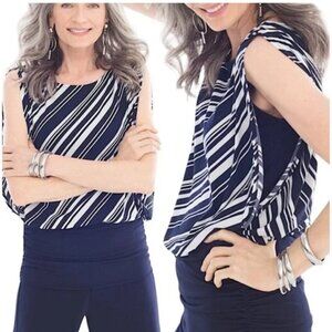 NWT Chico's Knit Kit Stripe Variance Topper Knit Pattern Navy Ink White Size 3